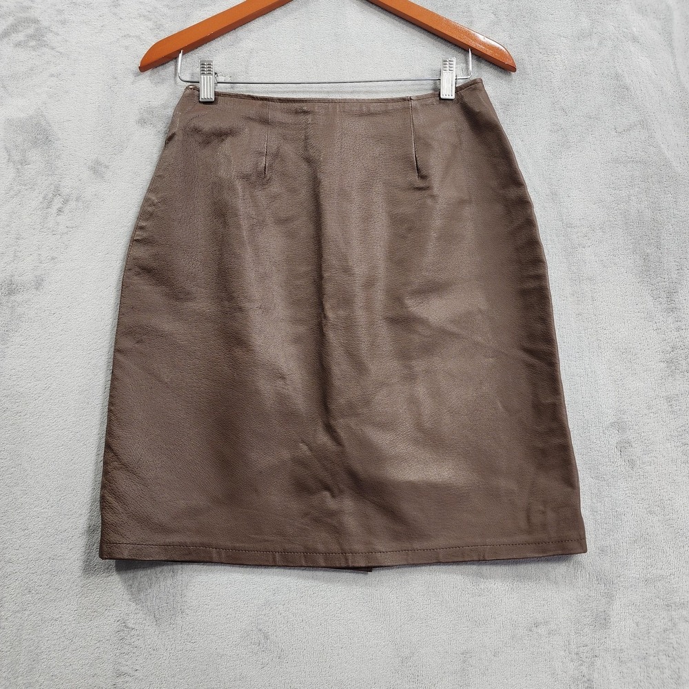 Vintage David Benjamin‎ Skirt Womens 10 Brown Leather Pencil Lined Back Zip Y2K